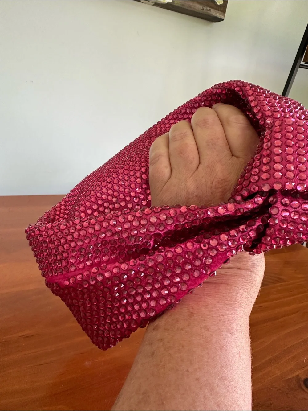 Fuchsia Rhinestone Knotted Top Handle Clutch Bag